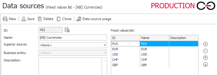 The image shows the source of the "Currency" choice field